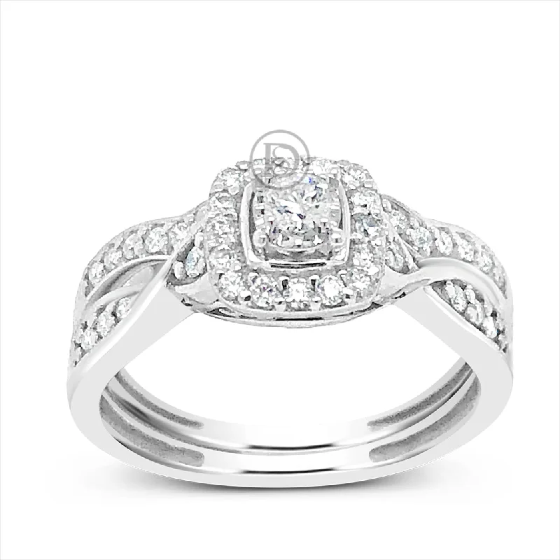 Women’s multi-diamond engagement rings-Diamond Halo Engagement Ring .40 CTW 14k White Gold