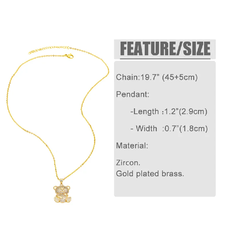 Women’s elegant pendant necklaces-Cute Fashion Simple Style Little Bear Copper 18k Gold Plated Zircon Pendant Necklace In Bulk