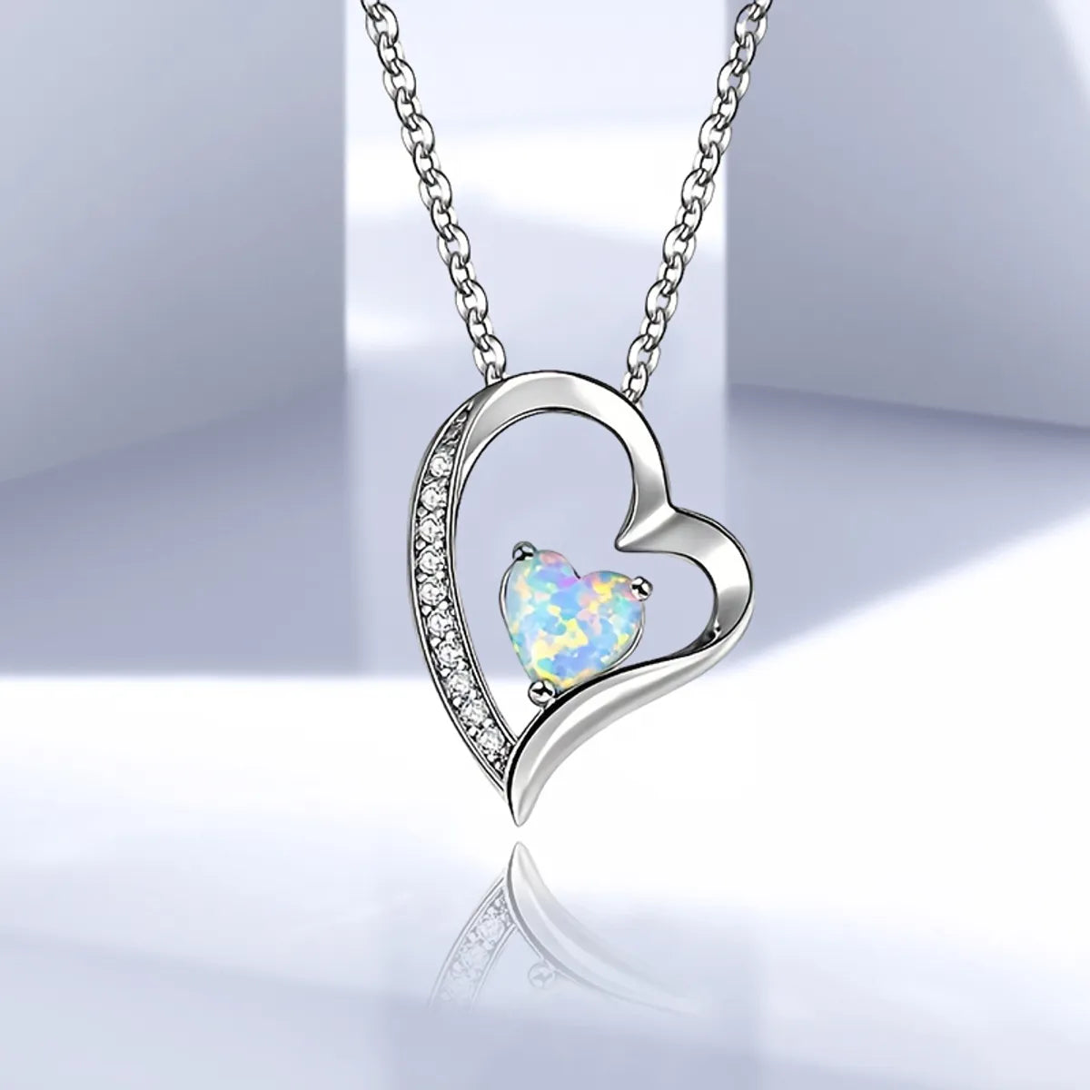 Women’s luxury necklaces-Copper White Gold Plated Elegant Heart Shape Plating Inlay Opal Pendant Necklace