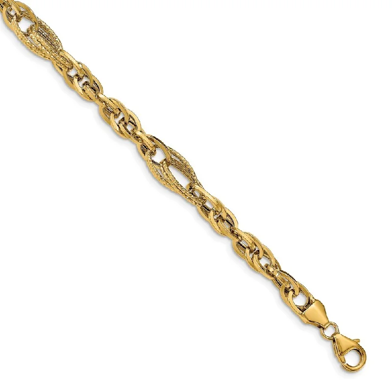 Women’s unique bangles-14k Yellow Gold 7.2mm Diamond-Cut Fancy Link Bracelet, 7.5"