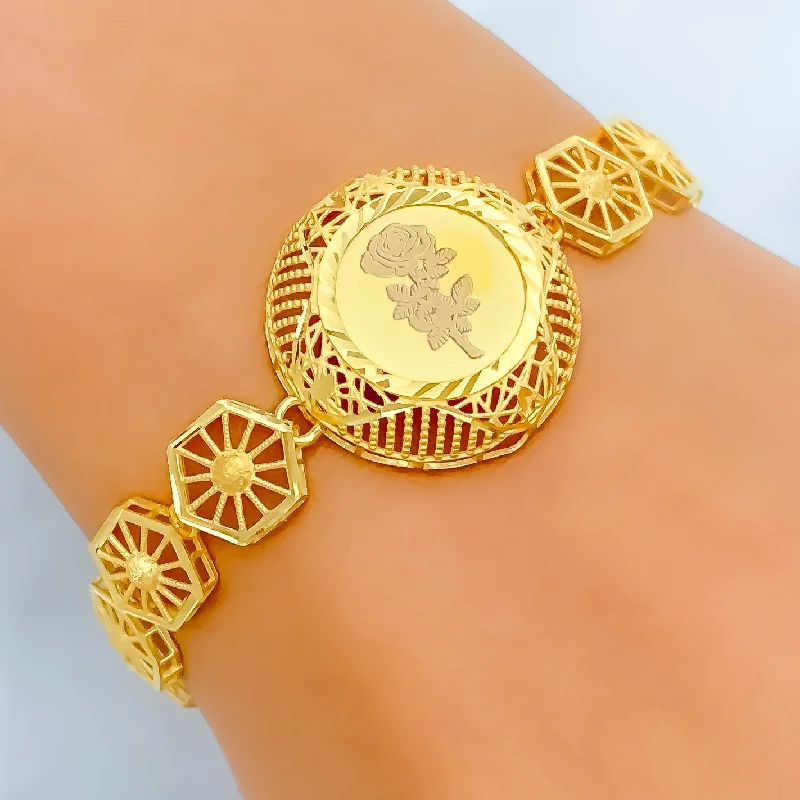 Women’s thick bracelets-Women’s thick bracelets-Exclusive Domed 21k Gold Coin Bracelet