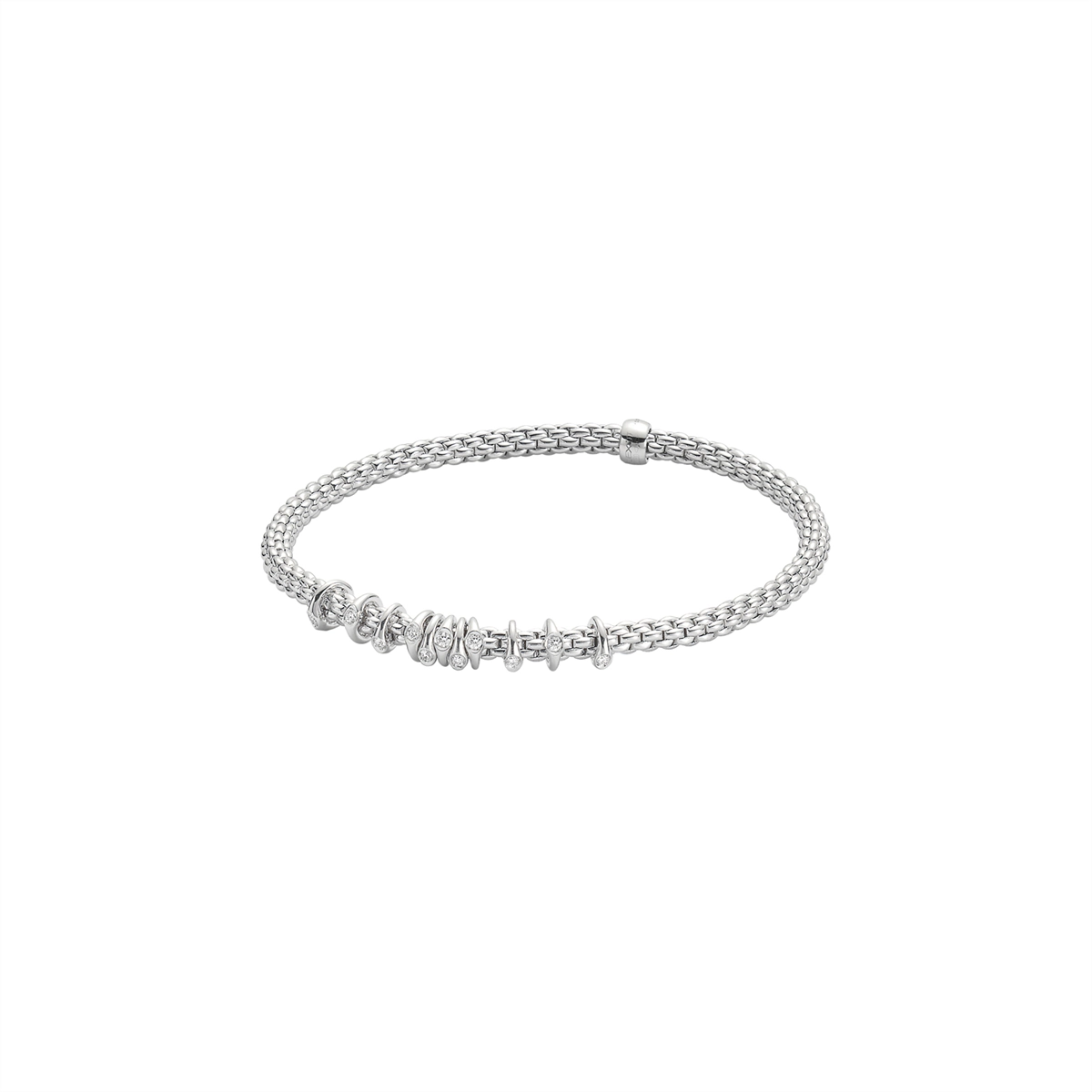 Women’s elegant cuff bracelets-FOPE 18K White Gold Prima Collection Diamond Bracelet, Medium Size