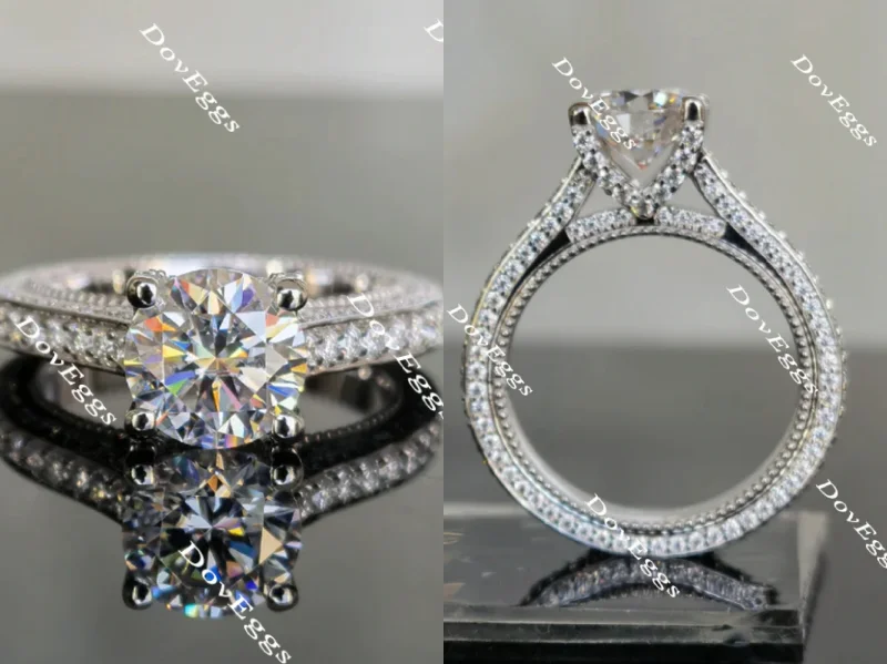 Women’s geometric engagement rings-Doveggs round full eternity paved moissanite engagement ring