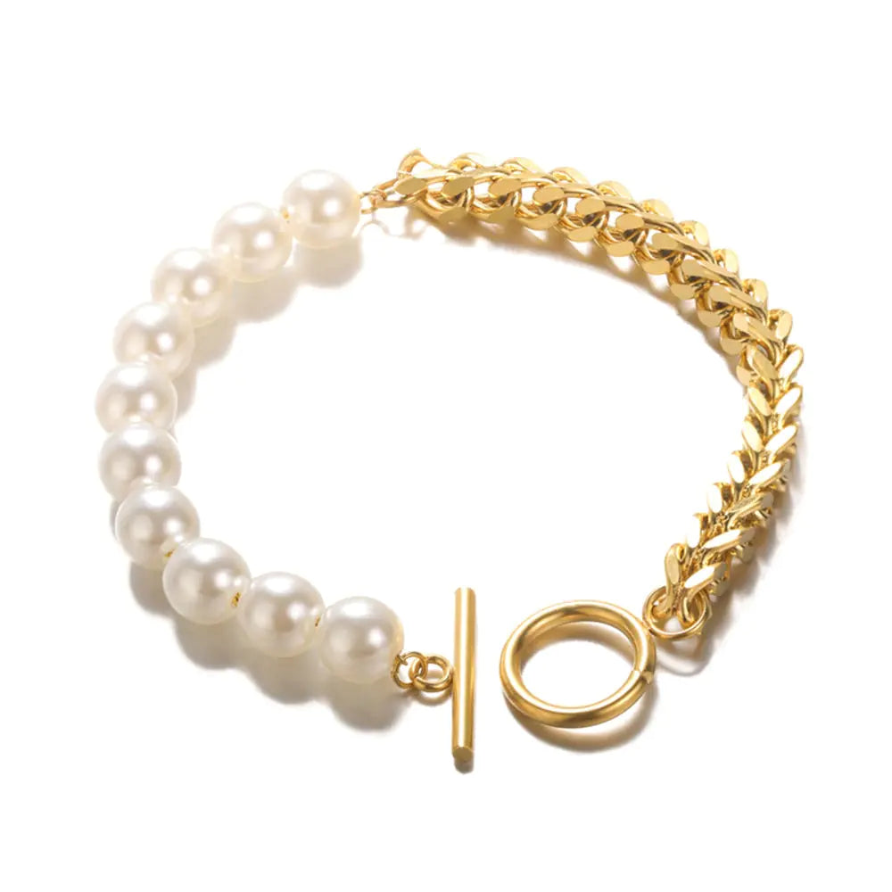 Women’s minimalist bracelets-Women’s minimalist bracelets-Half Pearl OT Buckle Bracelet Design Jewelry