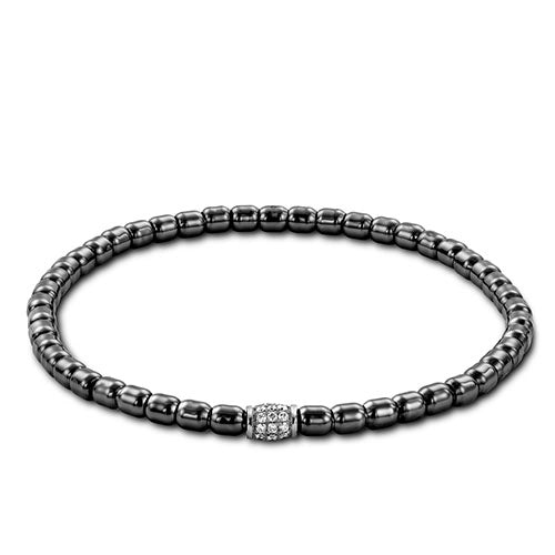 Women’s adjustable bracelets-Hulchi Belluni Mens 18K White Gold and Black Rhodium Stretch Bracelet with Diamond Section