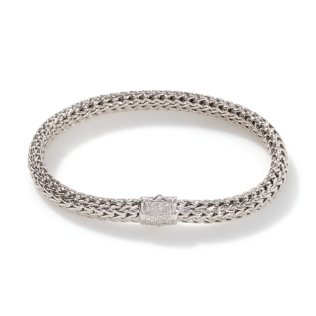 Women’s link bracelets-John Hardy Classic Chain Silver Diamond Pave' Small Bracelet