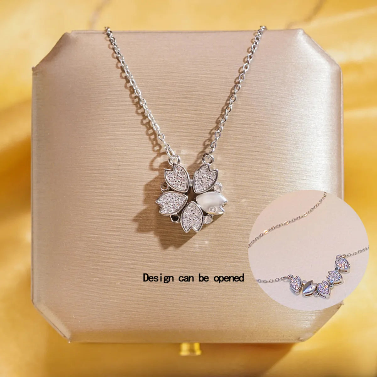 Silver Open Five-Leaf Flower Necklace