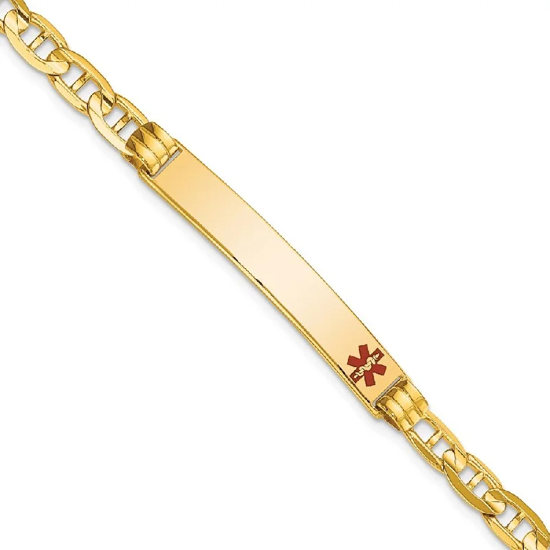 Women’s bangles-14k Yellow Gold 6.5mm Medical Red Enamel Anchor ID Bracelet, 7"