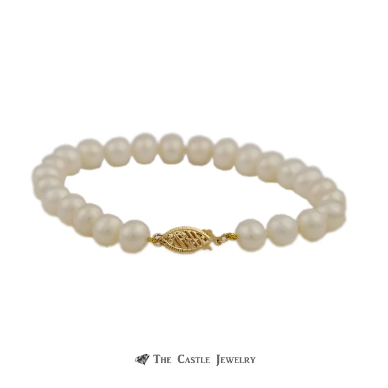 Women’s unique bracelets-Women’s unique bracelets-Pearl Bracelet Featuring 6.5-7mm Pearls 7 Inches w/ 14K Yellow Gold Clasp