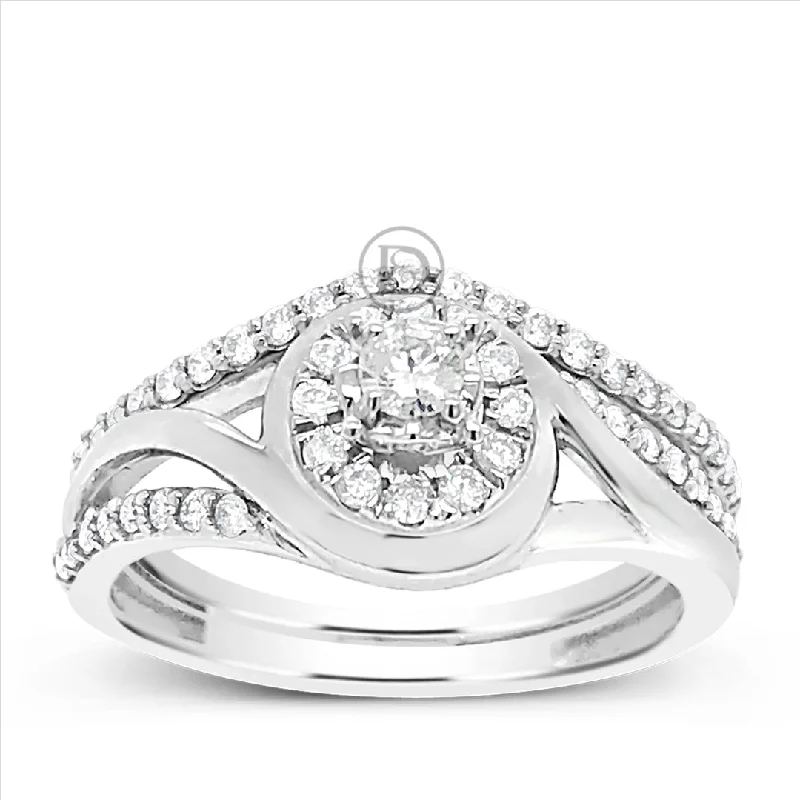 Women’s art nouveau engagement rings-Diamond Halo Engagement Ring .50 CTW Round Cut 14K White Gold