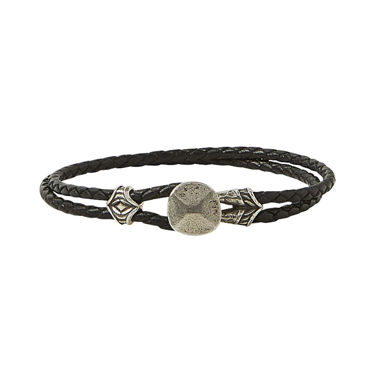 Women’s stackable bangles-Sterling Silver Double Strand Black Leather Bracelet with Rivet Closure