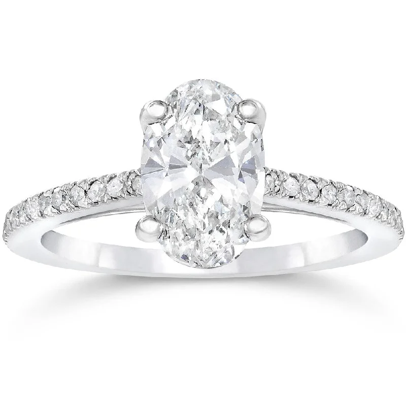 Women’s cushion cut engagement rings-14k White Gold 1 1/10ct Oval Diamond Engagement Ring Solitaire Single Accent Row Setting Clarity Enhanced