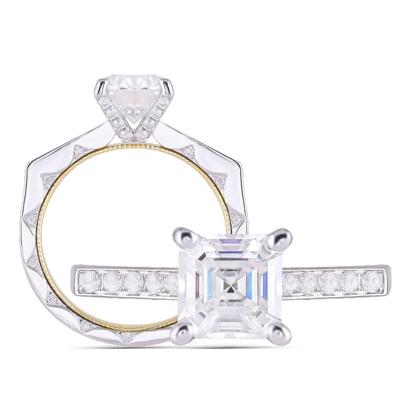 Women’s diamond accent engagement rings-doveggs asscher channel set moissanite engagement ring