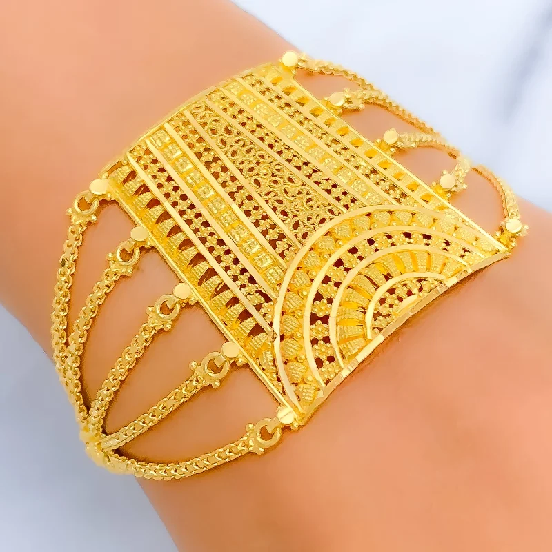 Women’s vintage bracelets-Women’s vintage bracelets-Shimmering Jali 22K Gold Statement Bracelet