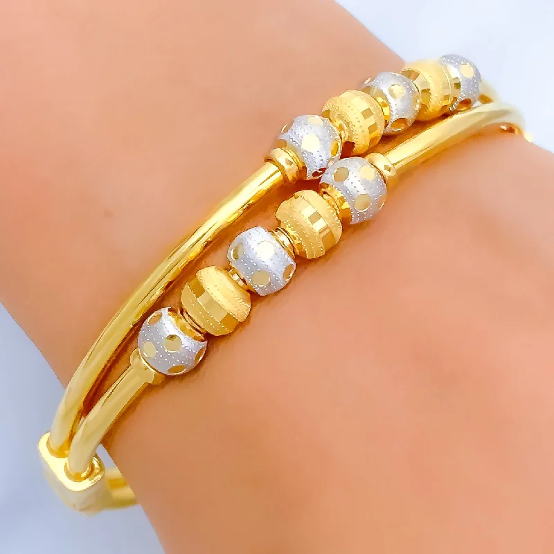 Women’s silver bracelets-Women’s silver bracelets-Glistening Dotted Orb 22k Gold Bangle Bracelet