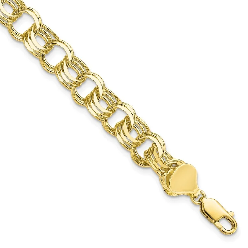 Women’s vintage-inspired bracelets-10k Yellow Gold Triple Link Charm Bracelet, 7" (W-8mm)