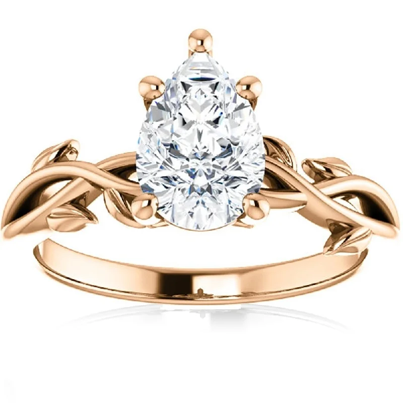 Women’s vintage solitaire engagement rings-Pompeii3 14k Rose Gold 1.53Ct TDW Diamond Pear Shape Solitaire Engagement Ring Lab Grown IGI Certified (D/SI2)