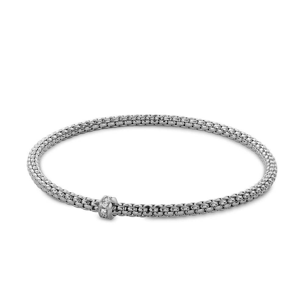 Women’s silver bracelets-Hulchi Belluni 18K White Gold Tresore Stretch Bracelet with Diamonds