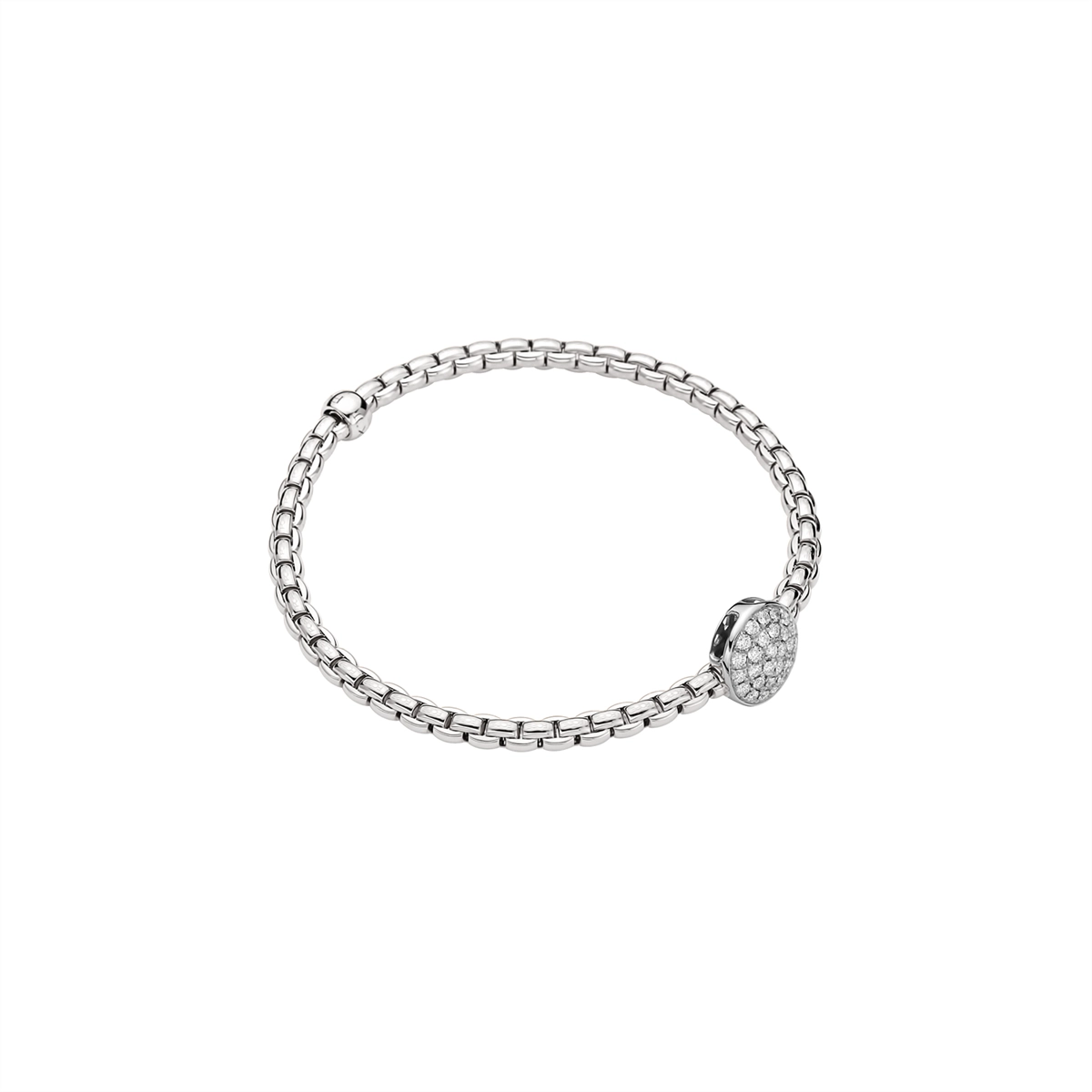 Women’s matching bracelets-Fope 18K White Gold Eka Collection Bracelet with Pave Diamond Rondel, Medium Size