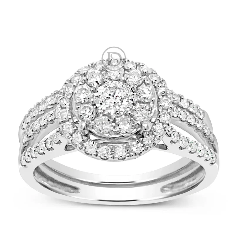 Women’s pear-shaped engagement rings-Diamond Halo Engagement Ring .86 CTW Round Cut 14K White Gold