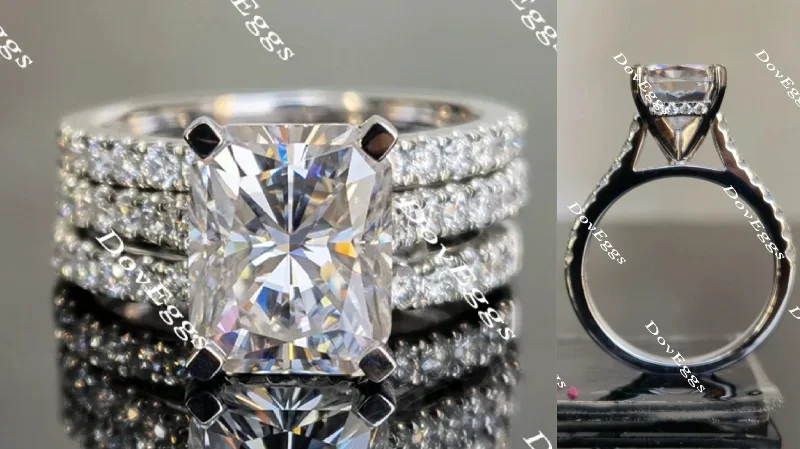 Women’s vintage-style engagement rings-The Karen half eternity paved radiant moissanite ring(engagement ring only)