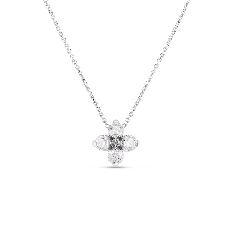 Women’s bridal necklaces-Roberto Coin Love In Verona Diamond Flower Necklace