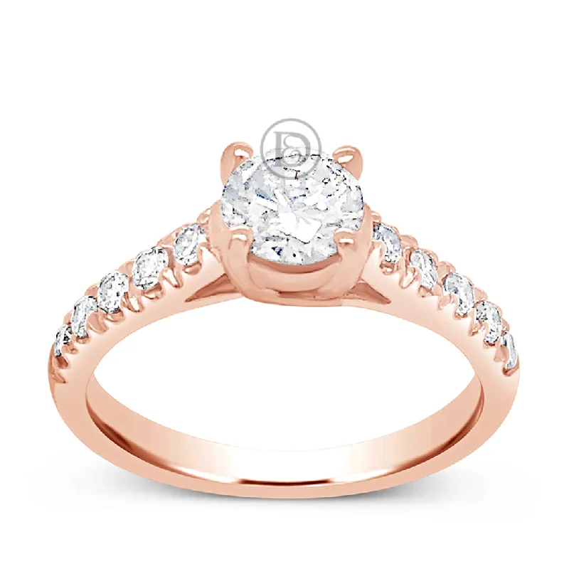 Women’s petite engagement rings-Diamond Engagement Ring 1 CTW Round Cut 14K Rose Gold