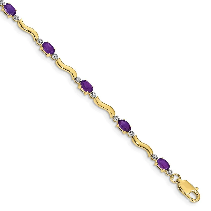 Women’s casual bracelets-10k Diamond and Amethyst Bracelet-WBC-BM4493-AM-001-1YA