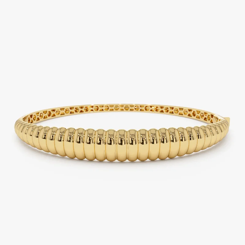 Women’s gold bracelets-Women’s gold bracelets-14k Chunky Ribbed Gold Bangle Bracelet