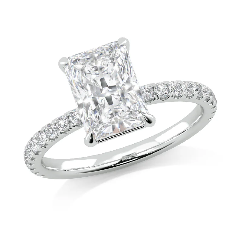 Women’s custom engagement rings-2.37ct IGI CERTIFIED Lab Grown Radiant-Cut Diamond with Pave Diamond Band Engagement Ring