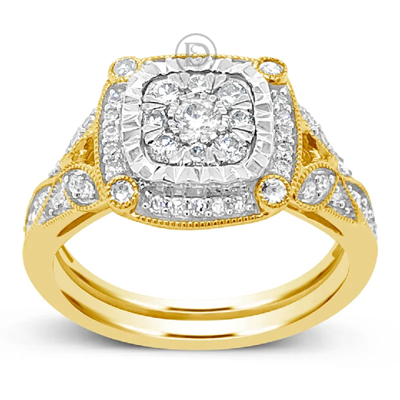 Women’s sapphire and diamond engagement rings-Diamond Halo Engagement Ring .65 CTW Round Cut 14K Yellow Gold