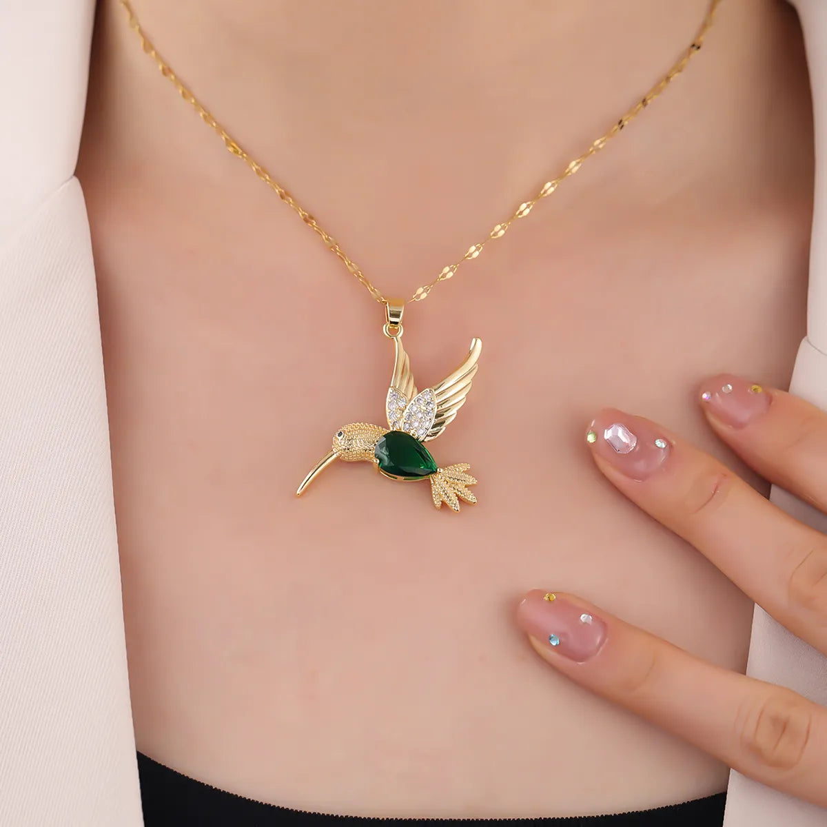 Women’s nature-inspired necklaces-Wholesale Elegant Bird 304 Stainless Steel Copper Inlay 18K Gold Plated Zircon Pendant Necklace