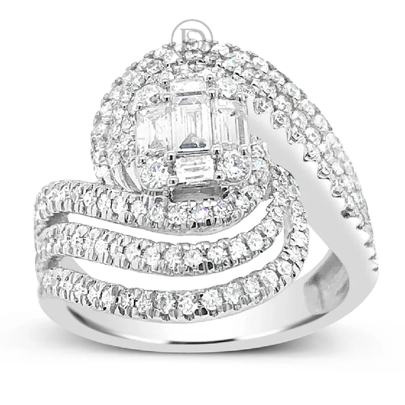 Women’s oval diamond engagement rings-Diamond Engagement Ring 1.25 CTW Bagguettes w/ Round Cut 14K White Gold