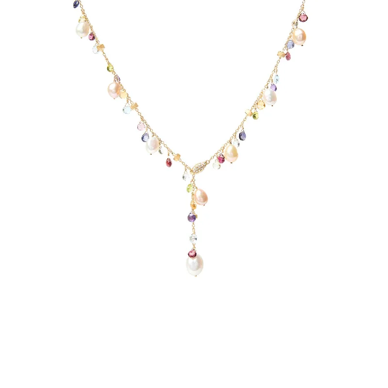 Women’s silver necklaces-Marco Bicego Paradise Gemstone Lariat Necklace With Freshwater Pearls