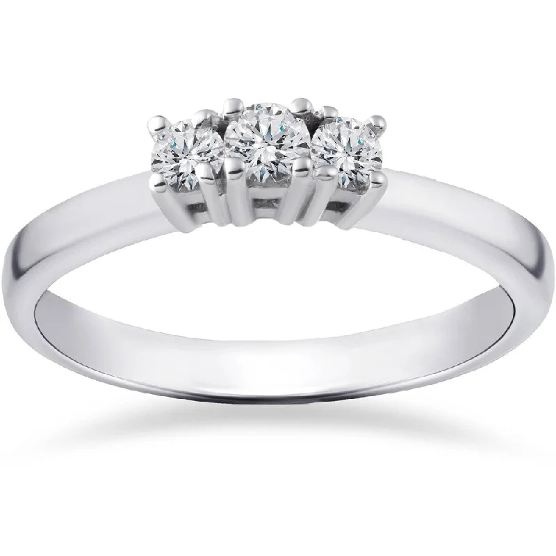 Women’s halo engagement rings-1/2ct Three Stone Lab Created Diamond Engagement Ring 14K White Gold