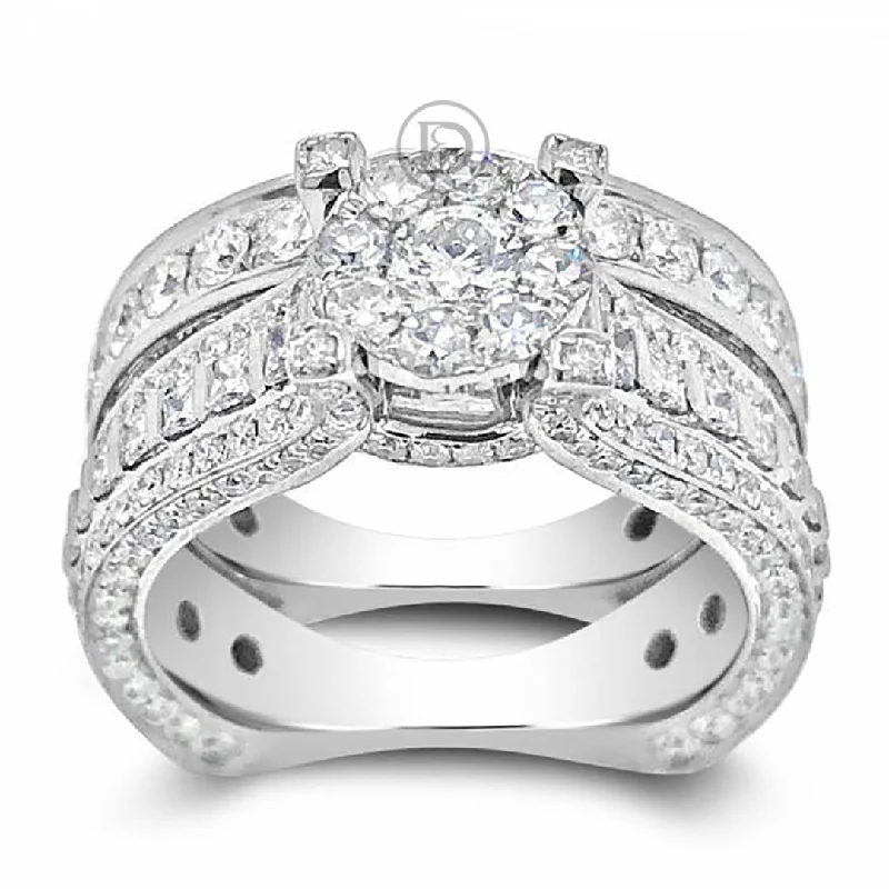 Women’s color stone engagement rings-Diamond Halo Engagement Ring 3.44 CTW 14K White Gold Bridal Set