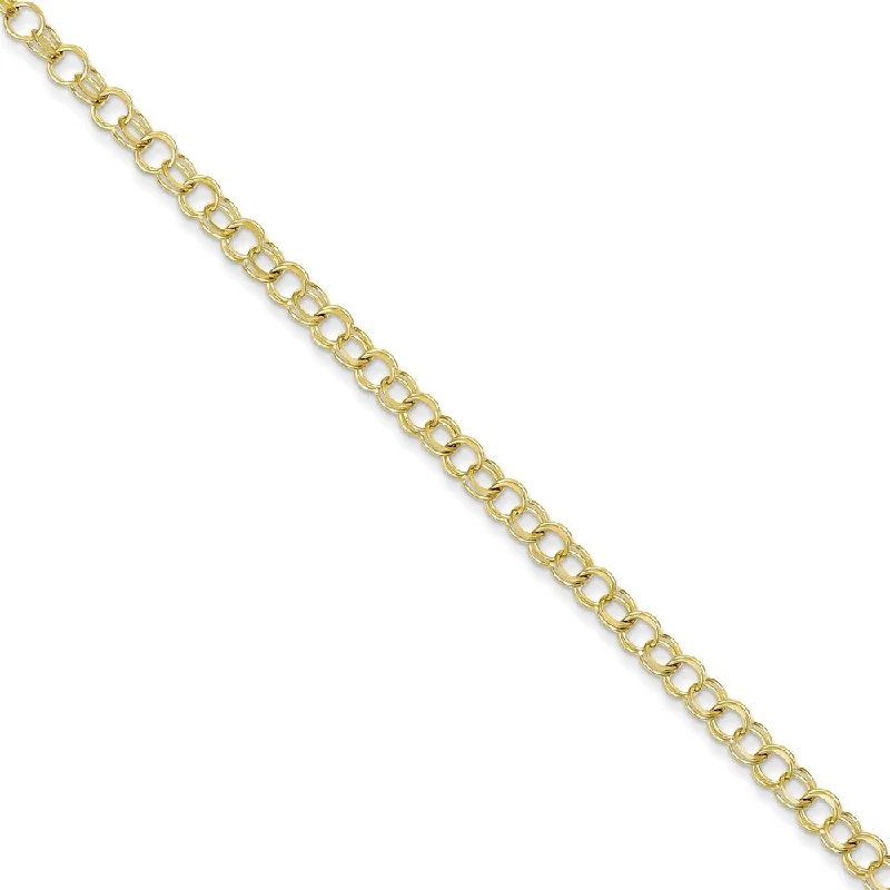 Women’s engraved gold bracelets-10k Yellow Gold Solid Double Link Charm Bracelet, 7" (W-4.5mm)