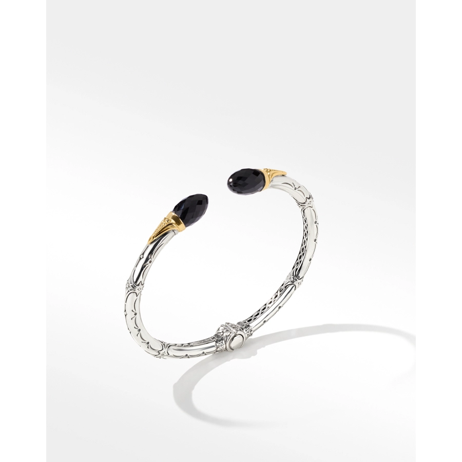 Women’s unique bangles-Konstantino Anthos Silver and 18K Gold Dagger Hinge Bracelet with Black Onyx