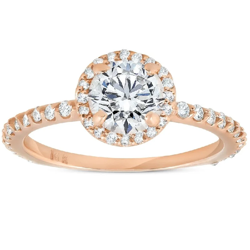 Women’s pearl engagement rings-Pompeii3 14K Rose Gold 1 ct TDW Diamond Engagement Halo Ring - White