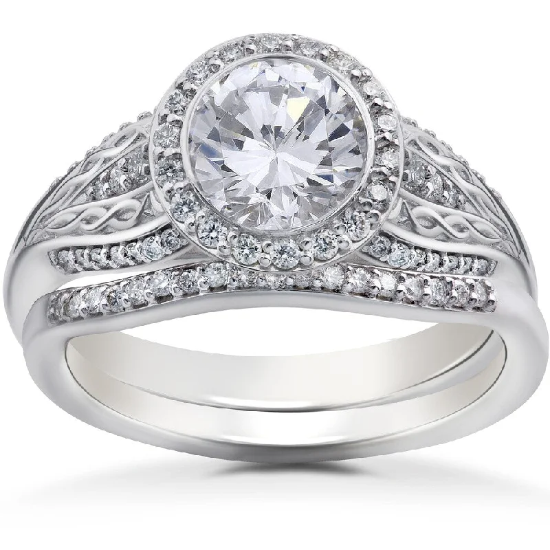 Women’s bespoke engagement rings-1 1/5ct Lab Created Diamond Zoe Engagement Ring Matching Wedding Band 14k White Gold