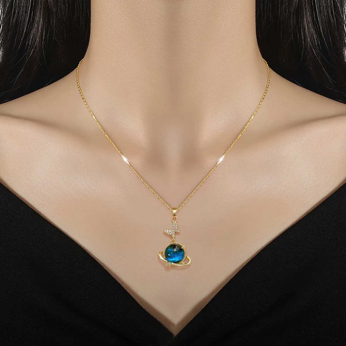 Women’s gemstone choker necklaces-Wholesale Casual Simple Style Commute Butterfly Titanium Steel Copper Inlay Artificial Gemstones Pendant Necklace