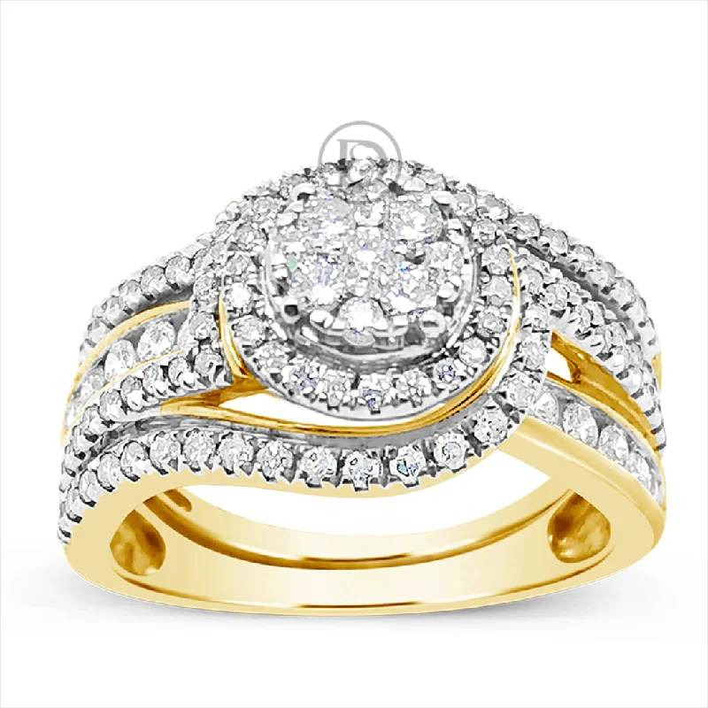 Women’s cushion-shaped diamond engagement rings-Diamond Halo Engagement Ring 1 CTW 14K Round Cut Yellow Gold