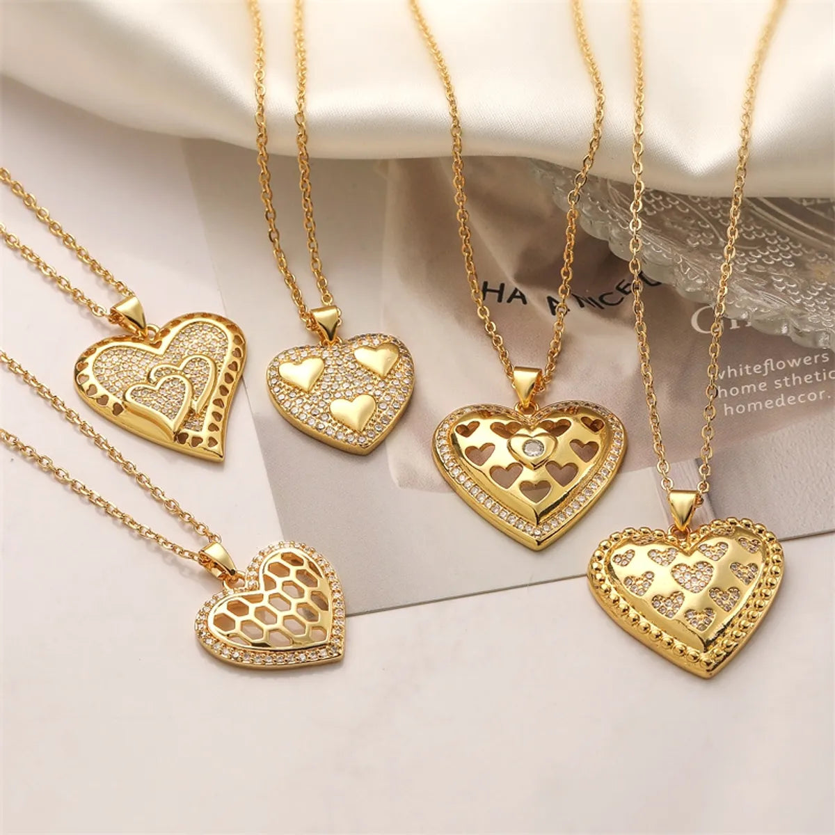 Women’s heart necklaces-Copper Simple Style Inlay Heart Shape Zircon Pendant Necklace