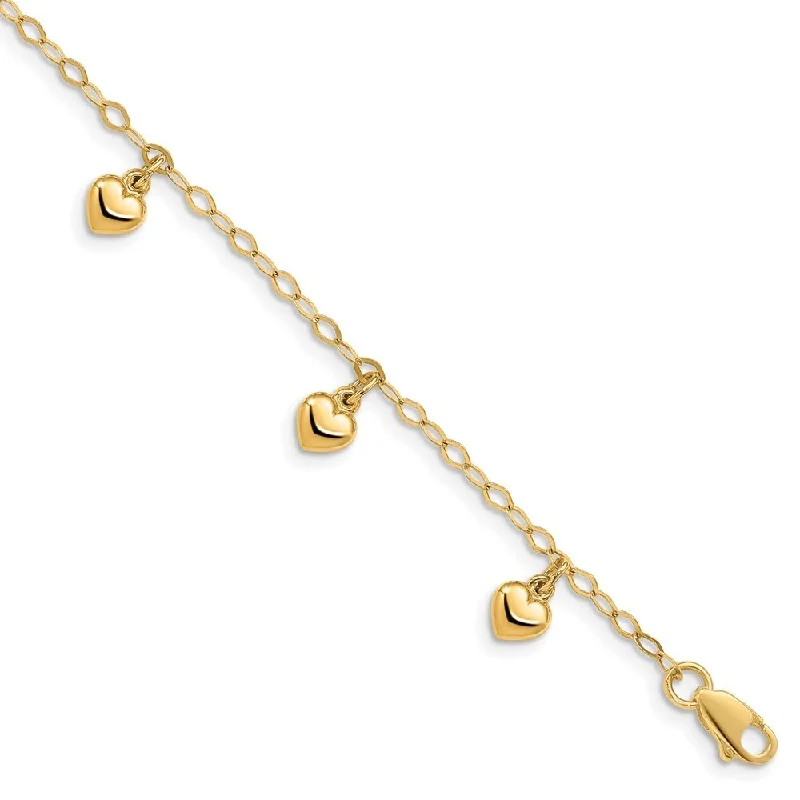 Women’s diamond bangles-14k Yellow Gold 6mm Child's Puffed Heart Charm Bracelet, 6"