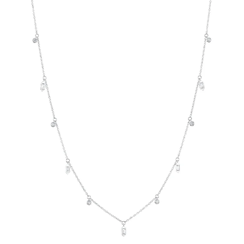 Women’s romantic necklaces-Shy Creation Diamond Baguette Bezel Necklace