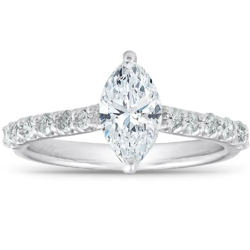 Women’s modern engagement rings-14k White Gold 1 1/3 Ct TDW Marquise Diamond Engagement Ring Clarity Enhanced