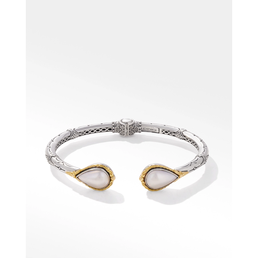 Women’s bold bracelets-Konstantino Muse Collection Silver and Gold Pearl Cuff Bracelet