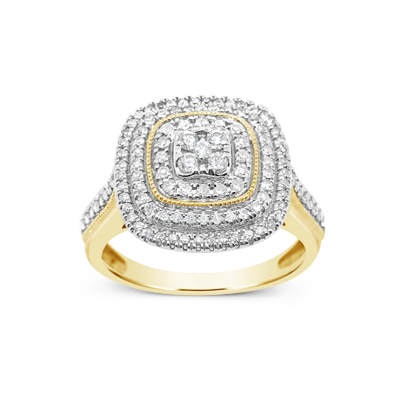 Women’s custom gemstone engagement rings-Diamond Halo Engagement Ring .50 CTW Round Cut 10K Yellow Gold