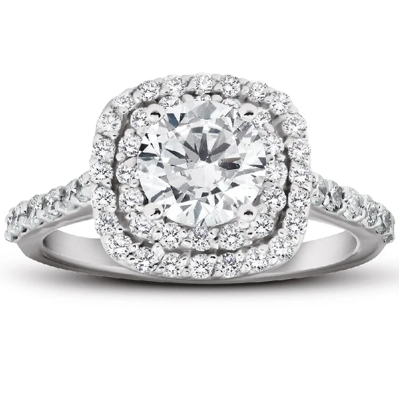 Women’s antique engagement rings-2 1/4 Ct Diamond Cushion Halo Engagement Ring 14k White Gold