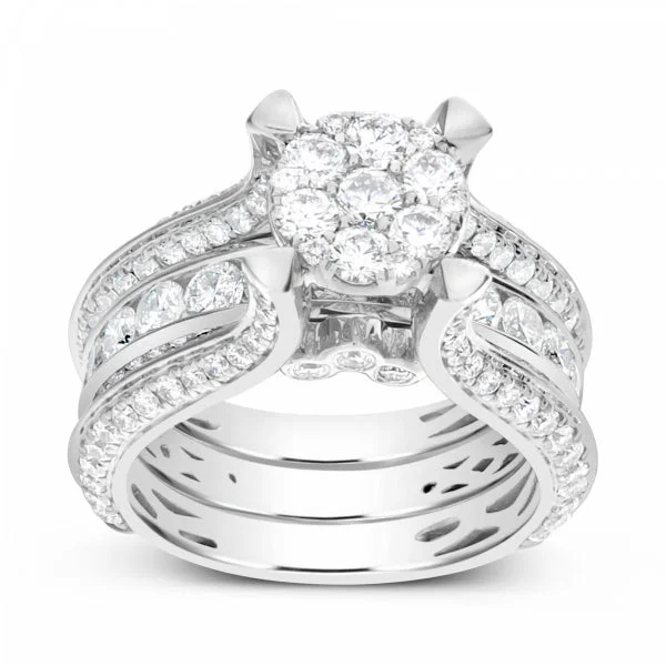 Women’s princess and halo engagement rings-Diamond Engagement Ring 3.35 CTW Round Cut 14K White Gold